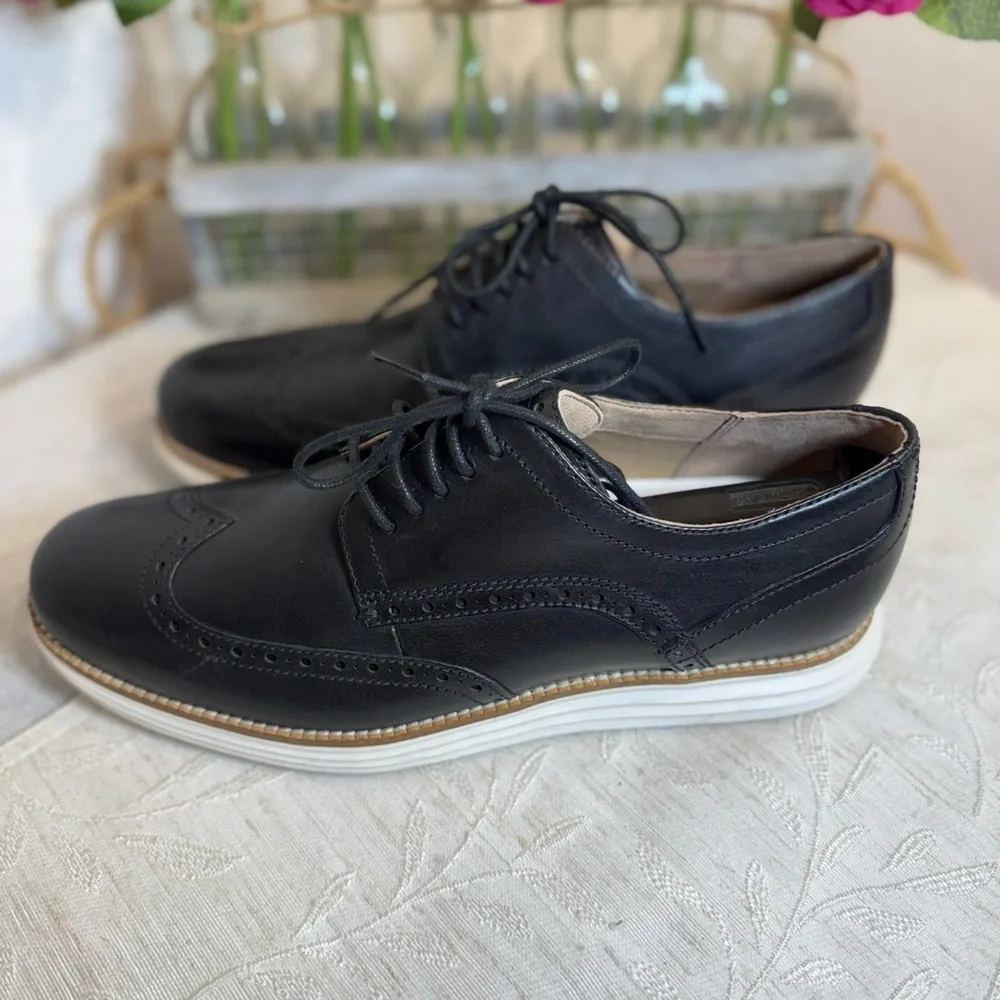 Cole Haan ØriginalGrand Wingtip Oxford in Black Leather with White Model #C26469